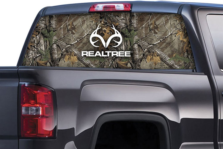 Xtra Camo Pattern with Real Tree Logo Rear Window Graphics - Click Image to Close